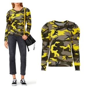 PAM & GELA Puff-Sleeve Camo Sweatshirt Size Medium Baddie Cabincore Streetwear